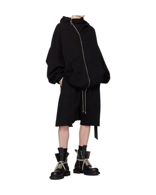 Rick Owens Black Temple Mountain Hun Slanted Zipper Hoodie for men