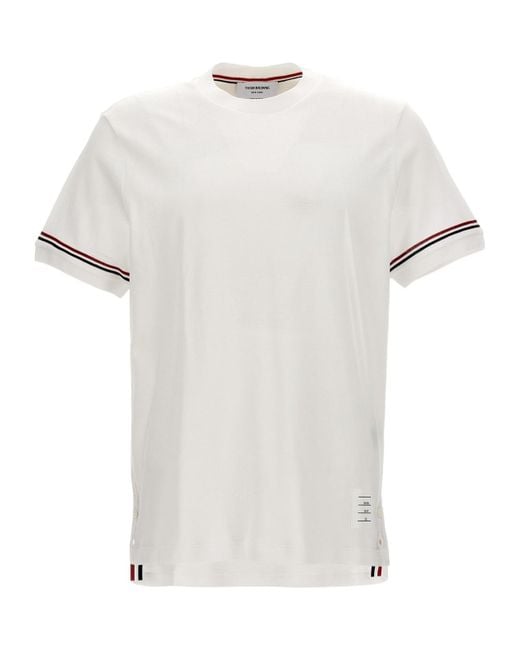 Thom Browne White Stripe Detailed Crewneck T-Shirt for men