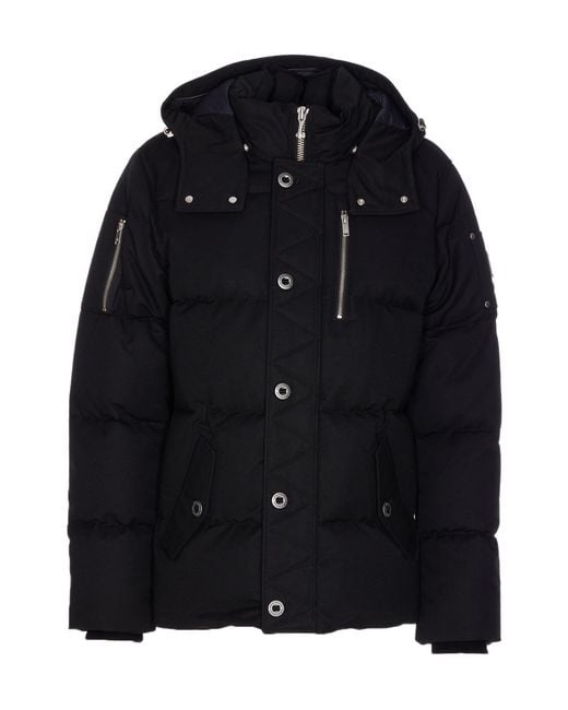 Moose Knuckles Black Zip Detailed Hooded Coat for men
