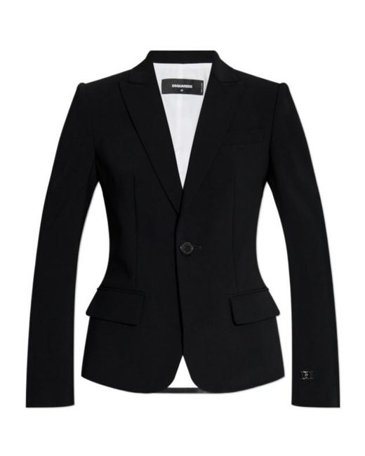 DSquared² Black Single Breasted Logo Plaque Blazer