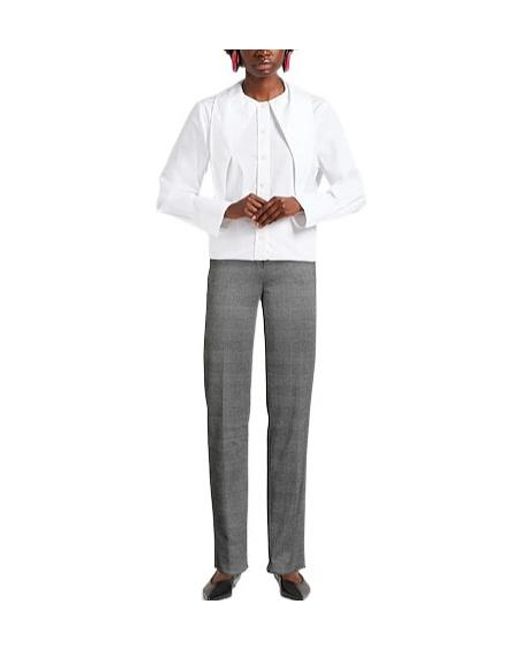 Max Mara Gray Plaid Straight-Leg Trousers