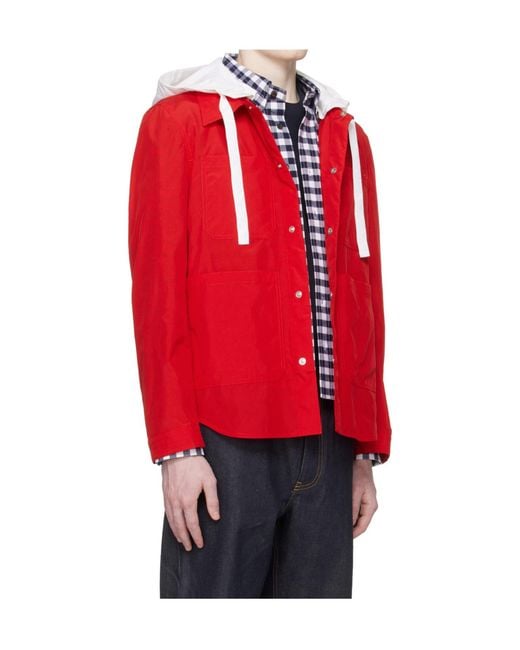 Thom Browne Red Hooded Ripstop Jacket for men