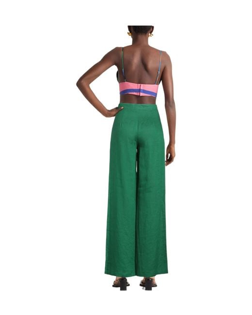 Max Mara Green Solid Color Wide-Leg Trousers