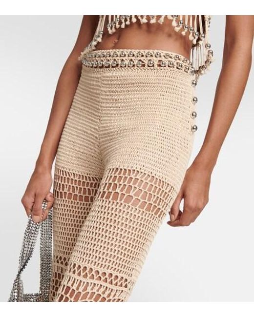 Rabanne Natural Embellished Crochet Cotton Flared Pants