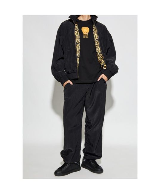 Versace Blue Logo-Embroidered Ribbed-Cuff Bomber Jacket for men