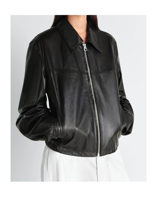 Lemaire Black Zip-Up Leather Jacket for men