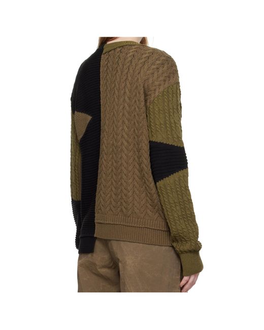 ANDERSSON BELL Green Patchwork Asymmetric Crew Neck Sweater