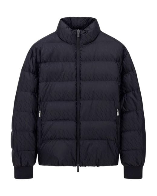 ARMANI EXCHANGE Men's Blue Tone On Tone Allover Logo Puffer Jacket