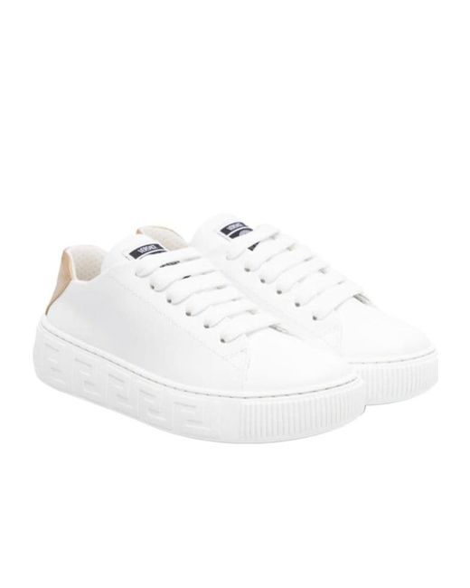 Versace White Greca-Detail Leather Sneakers