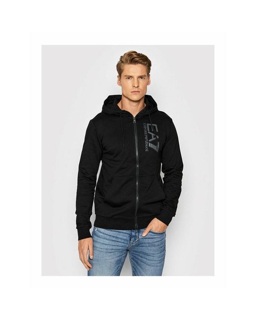 EA7 Black Logo Hooded Casual Jacket for men