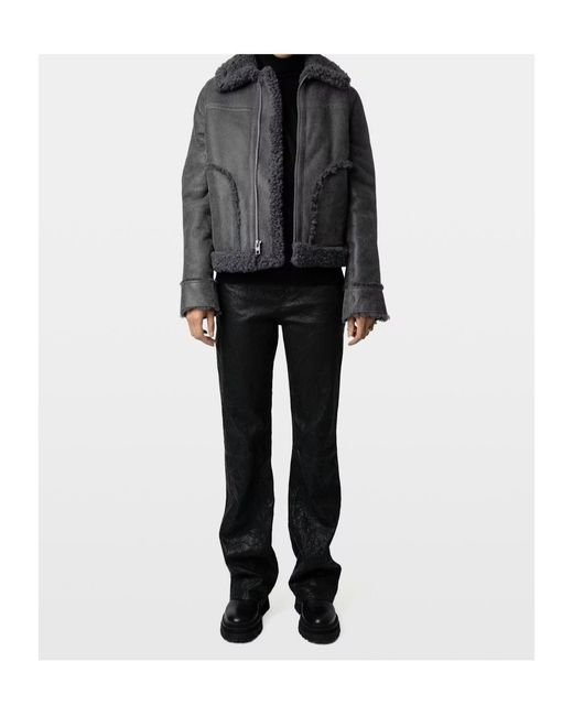 Zadig & Voltaire Black Kade Shearling-Trim Leather Jacket