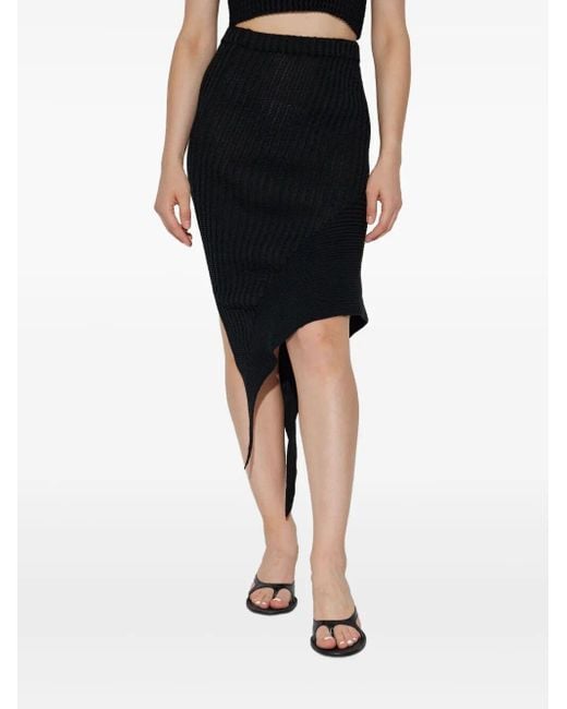 Issey Miyake Black Asymmetric Pleated Midi Skirt