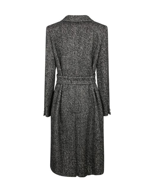 Tagliatore Black Herringbone Belted Coat