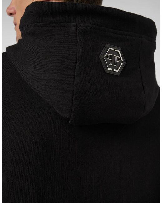 Philipp Plein Black Logo Details Hooded Hoodie for men