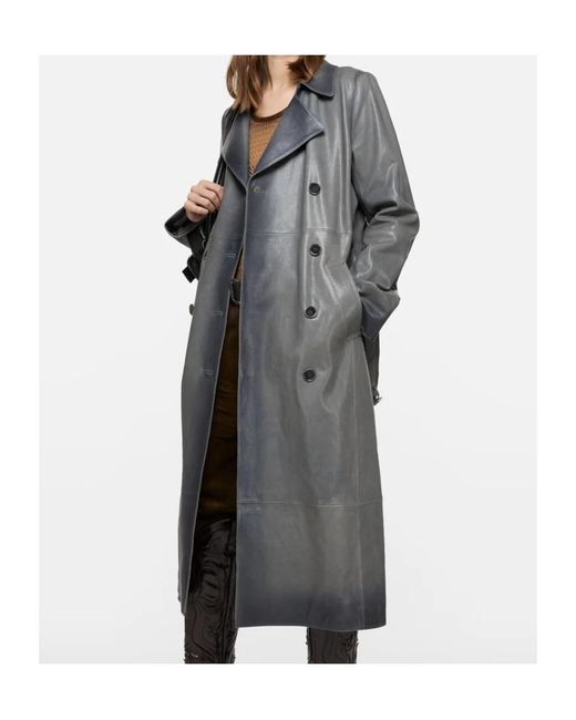 Acne Gray Double-Breasted Leather Coat