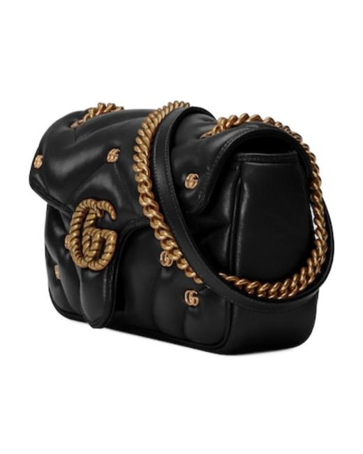 Gucci Black Gg Marmont Logo Plaque Small Shoulder Bag