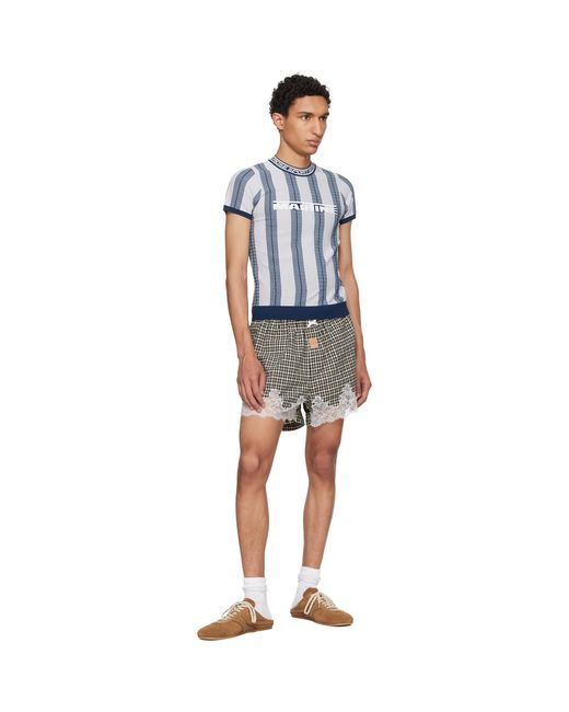 Martine Rose Gray Lace Detailed Checked Shorts for men