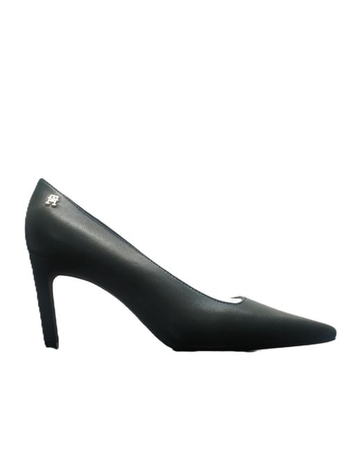 Tommy Hilfiger Black Pointed Logo Heeled Pumps