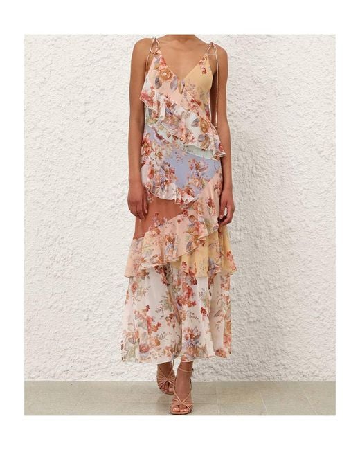 Zimmermann White Awaken Frilled Slip Spliced Print Dress
