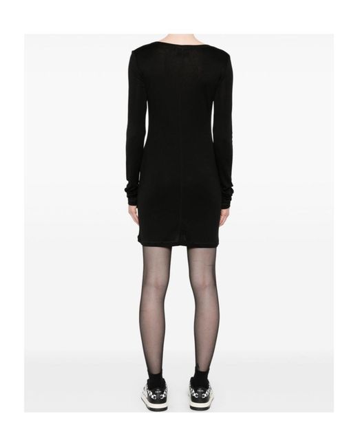 Miu Miu Black Logo-Patch Long-Sleeved Mini Dress