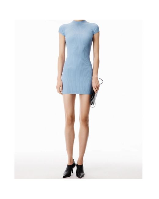 Alexander Wang Blue Jacquard-Logo Short-Sleeve Mini Dress