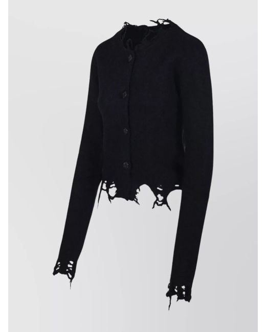Haikure Blue Frayed-Hem Distressed Cardigan