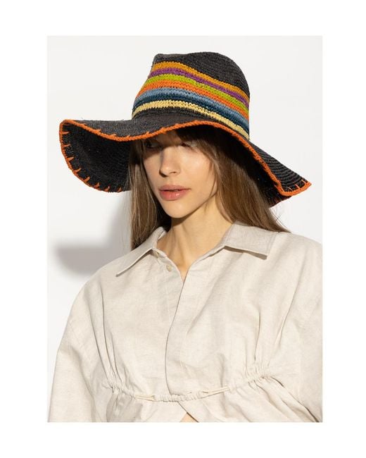 Etro Black Striped Straw Hat