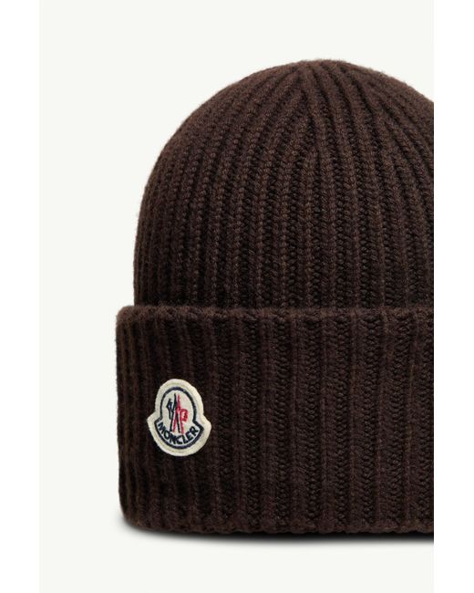 Moncler Brown Logo Patch Ribbed Beanie for men
