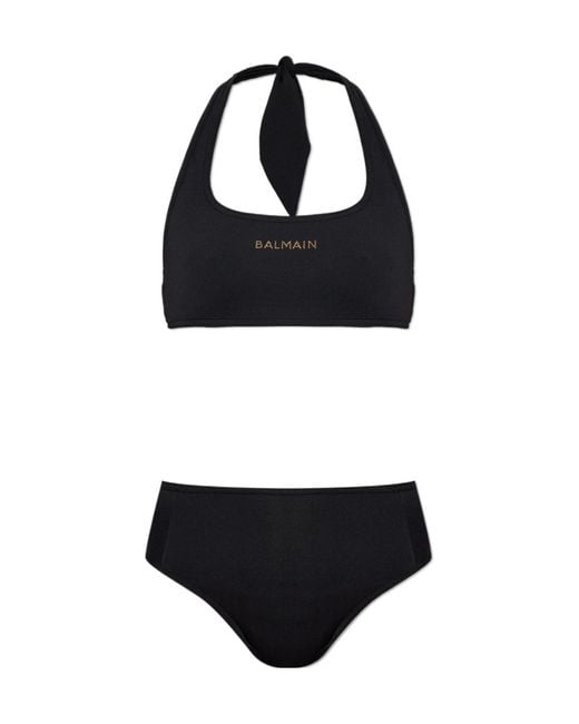 Balmain Black Lace-Up Bikini Set