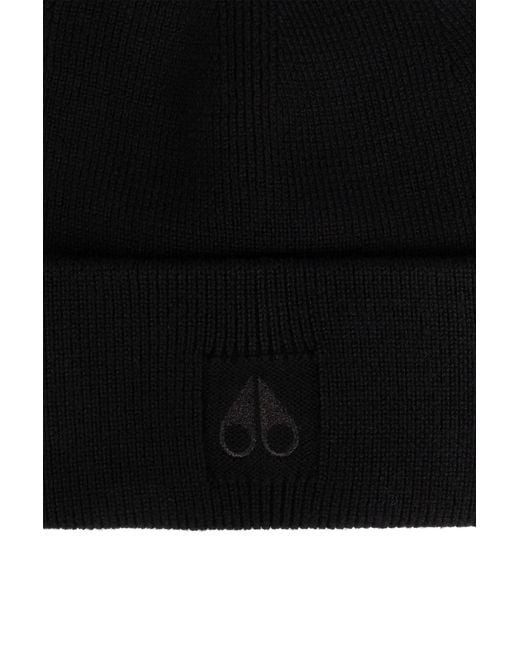 Moose Knuckles Black Helicon Logo Embroidered Beanie for men