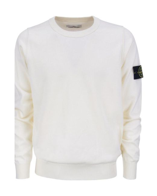 Stone Island White Compass-Motif Long-Sleeved Sweatshirt for men