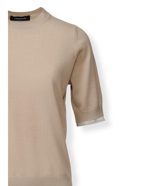 Fabiana Filippi Natural Short-Sleeve Knitted Sweater