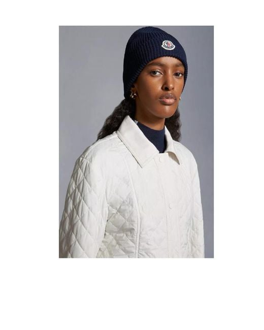 Moncler Blue Logo Patch Ribbed-Knit Beanie for men
