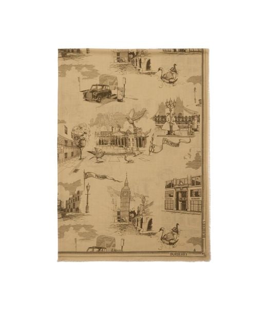 Burberry Metallic London Landmarks Wool Silk Scarf