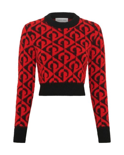 MARINE SERRE Red Moon Lozenge-Knit Sweater