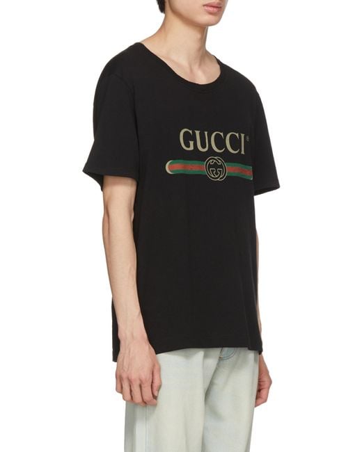 Gucci Black Oversize Washed T-Shirt With Logo for men