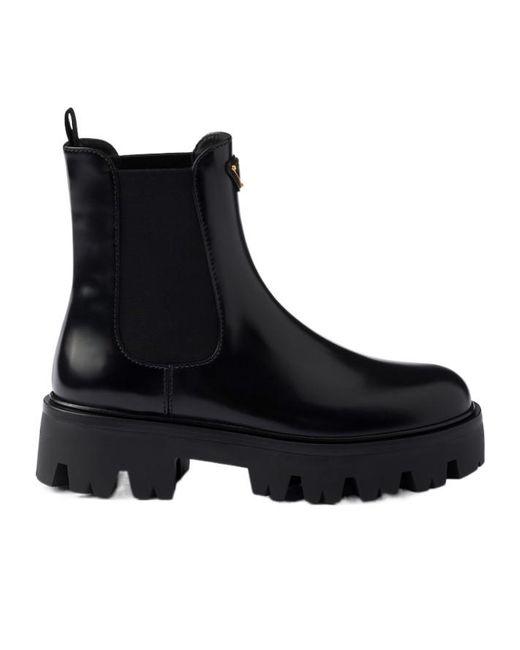 Prada Black Logo Plaque Slip-On Chelsea Boots