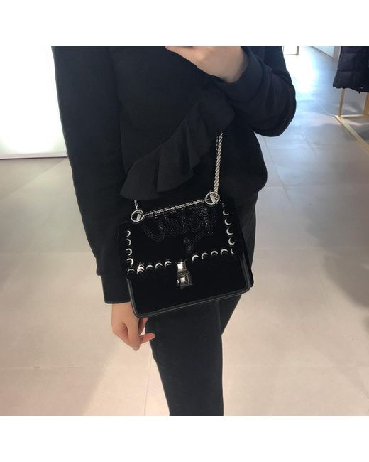 Fendi Black Kan I Logo Embellished Shoulder Bag