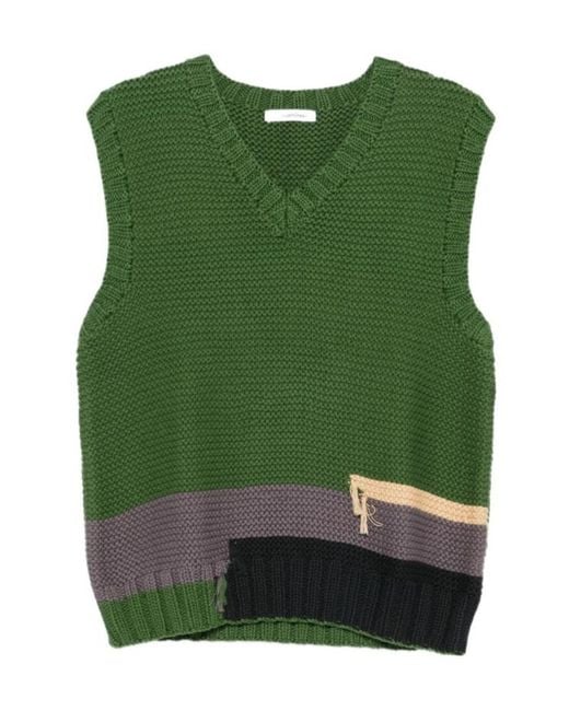 YMC Green V-Neck Colour-Block Vest for men