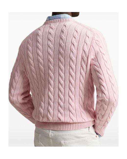 Polo Ralph Lauren Pink Logo Embroidered Cable-Knit Jumper for men