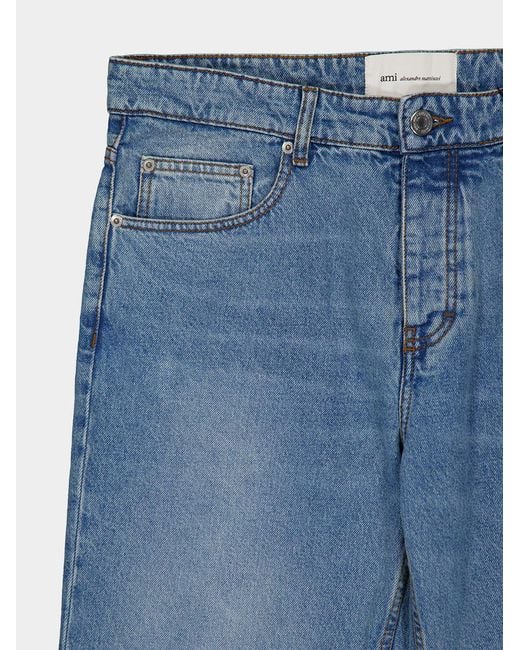 AMI Blue Logo Patch Straight-Leg Jeans for men