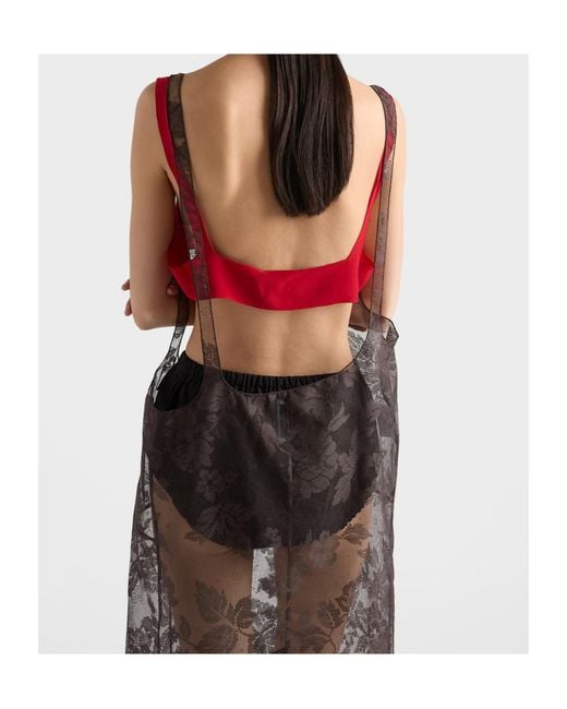 Prada Red Crepe De Chine Top