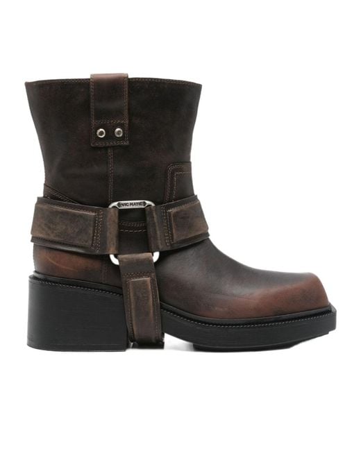Vic Matié Black Buckle-Loop Motorcycle Boots