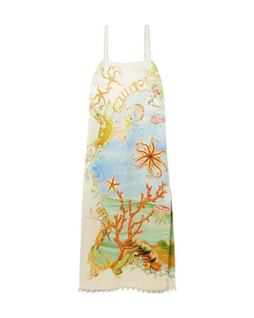 ALÉMAIS Metallic Embellished Printed Hemp And Silk-Blend Midi Dress