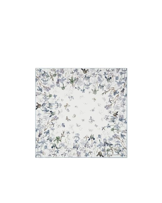 Dior White Butterflies And Iris Printed Square Scarf