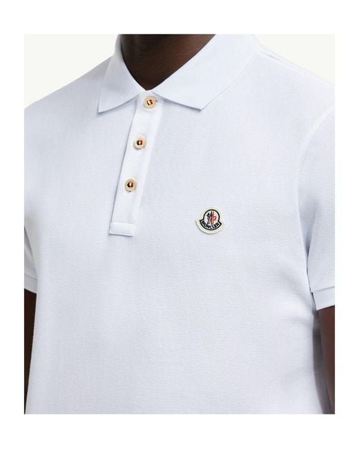Moncler White Logo Patch Short-Sleeved Polo Shirt for men