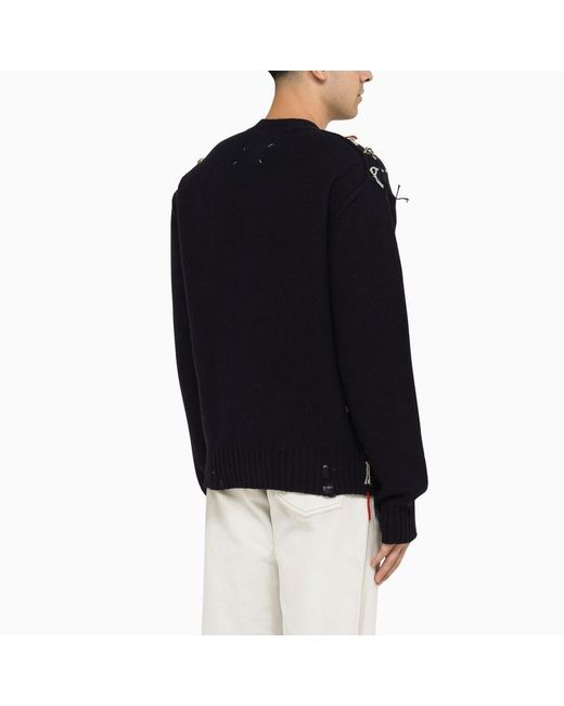 Maison Margiela Blue Cut-Out Detailed Knitted Cardigan for men