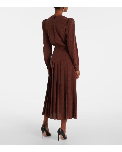 Alessandra Rich Purple Leopard-Print Silk Midi Dress