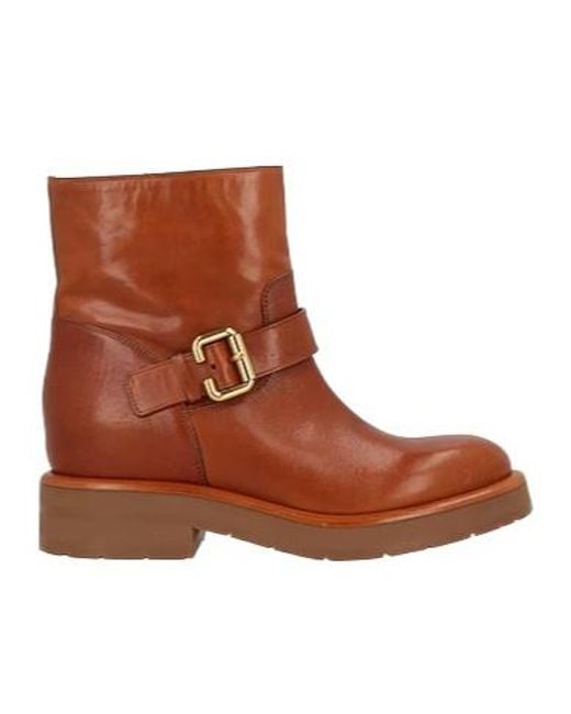 Chloé Brown Motorcycle Ankle Boots