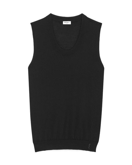 Saint Laurent Black Le Cassandre Logo Plaque Knitted Vest